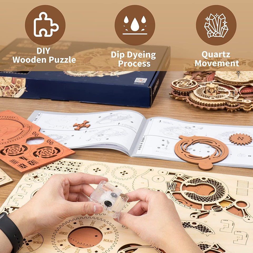 3D Wooden Puzzle Time Wall Clock