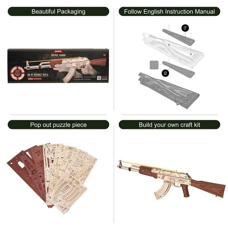 3D Wooden Puzzle Automatic Rifle AK-47