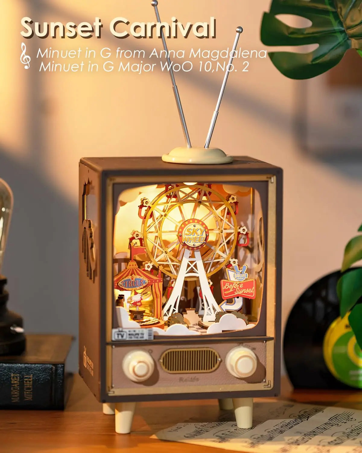 3D Wooden Puzzle Sunset Carnival Music Box With Lights