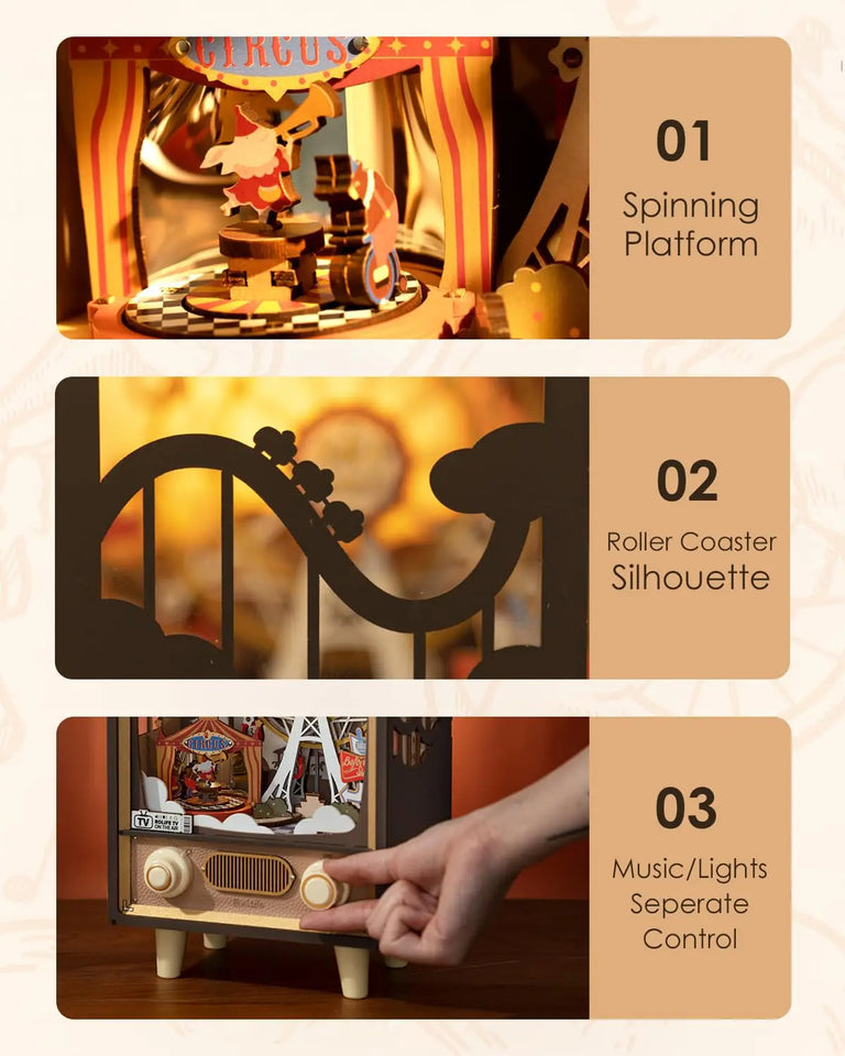 3D Wooden Puzzle Sunset Carnival Music Box With Lights