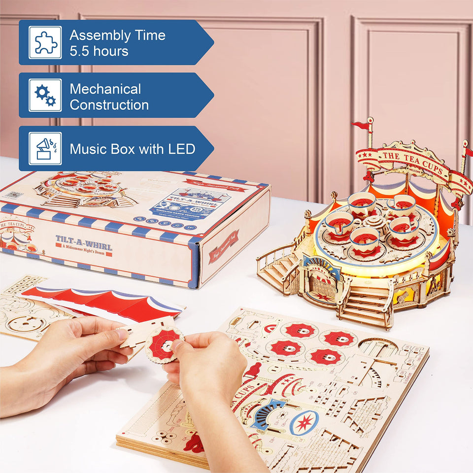 3D Wooden Puzzle Tilt-A-Whirl Music Box