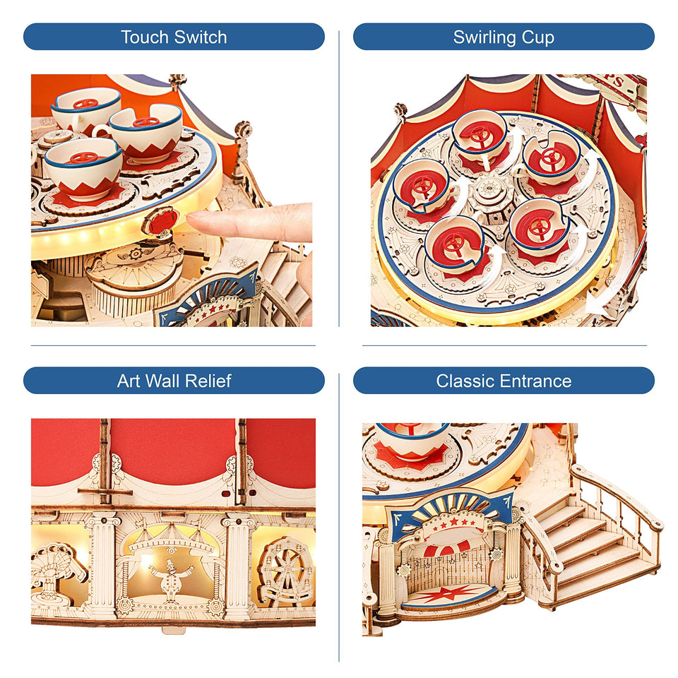 3D Wooden Puzzle Tilt-A-Whirl Music Box