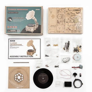 3D Wooden Puzzle Hand Crank Classic Gramophone