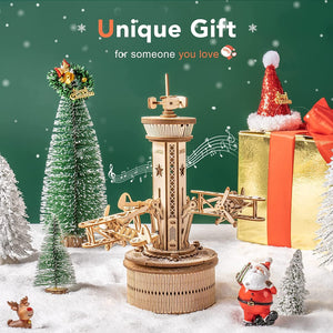 3D Wooden Puzzle Air traffic control tower Musical Box