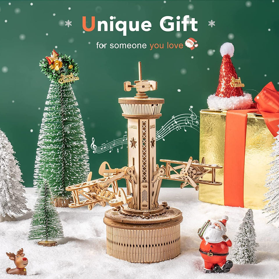 3D Wooden Puzzle Air traffic control tower Musical Box