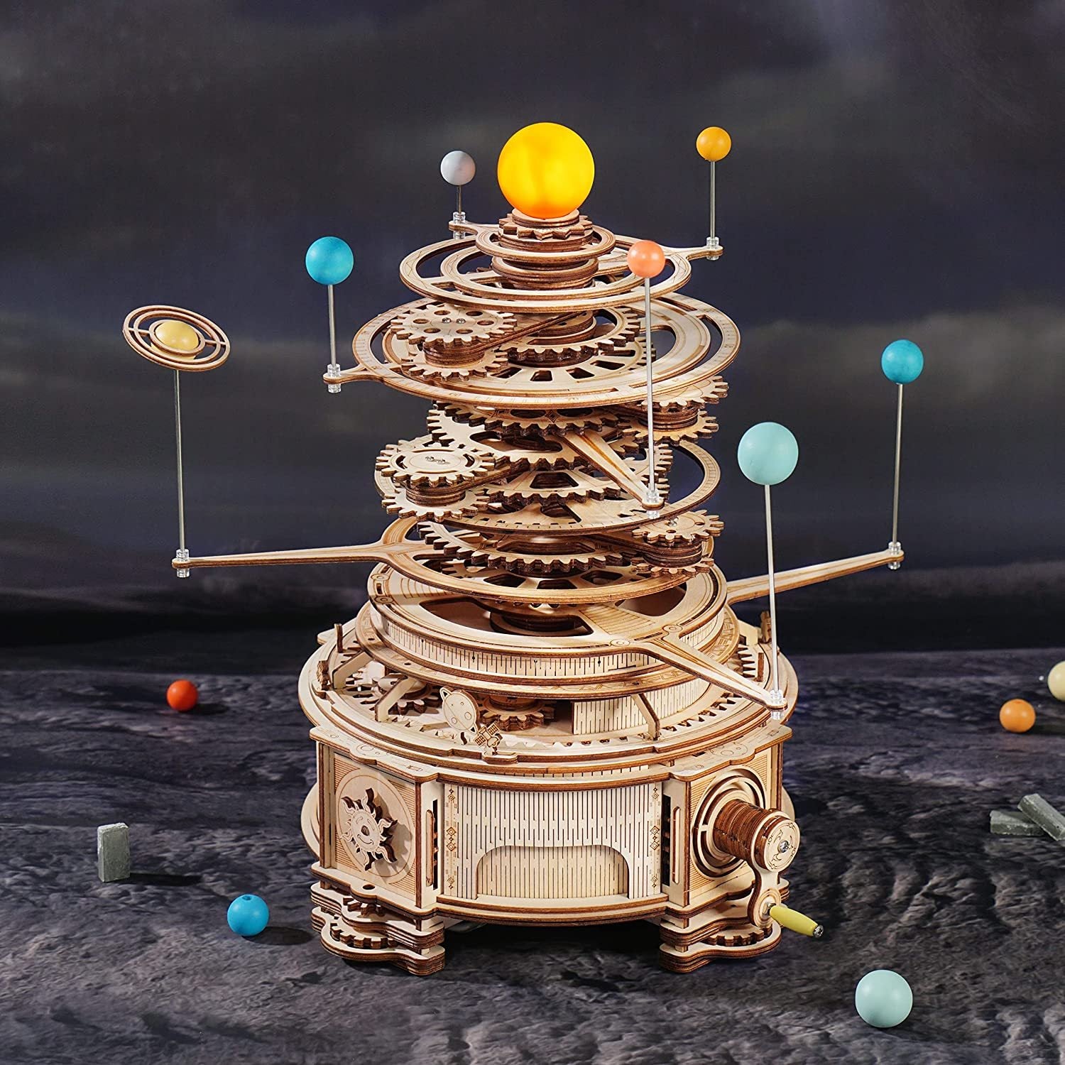 3D Wooden Puzzle Rotatable Mechanical Orrery