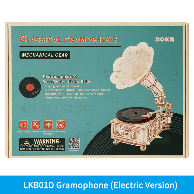 3D Wooden Puzzle Hand Crank Classic Gramophone
