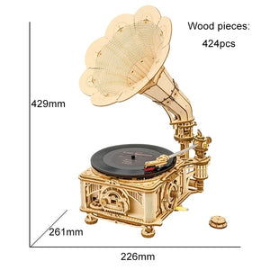 3D Wooden Puzzle Hand Crank Classic Gramophone