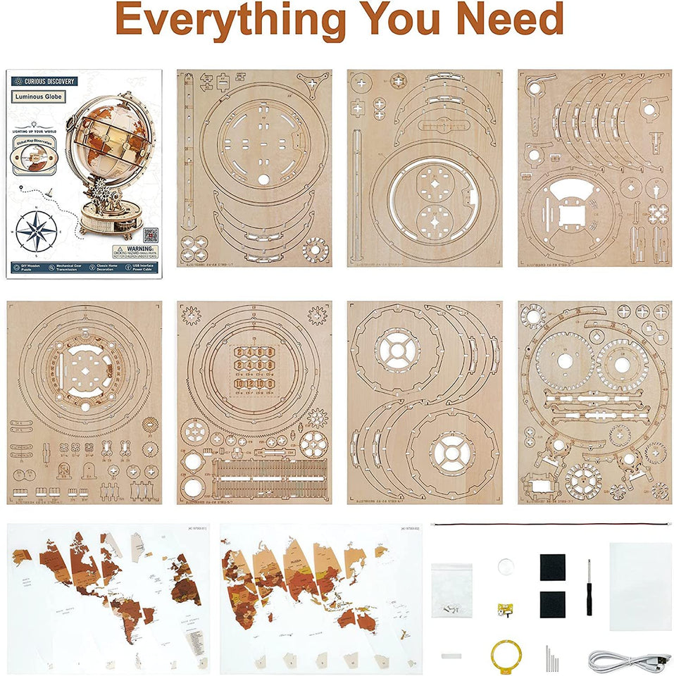 3D Wooden Puzzle Luminous Globe 180PCS Model