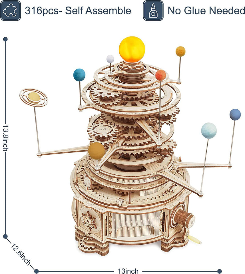 3D Wooden Puzzle Rotatable Mechanical Orrery