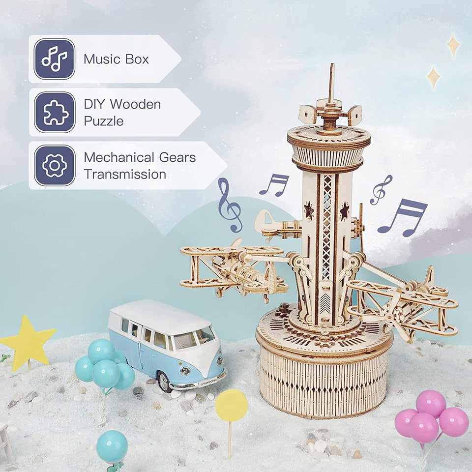 3D Wooden Puzzle Air traffic control tower Musical Box