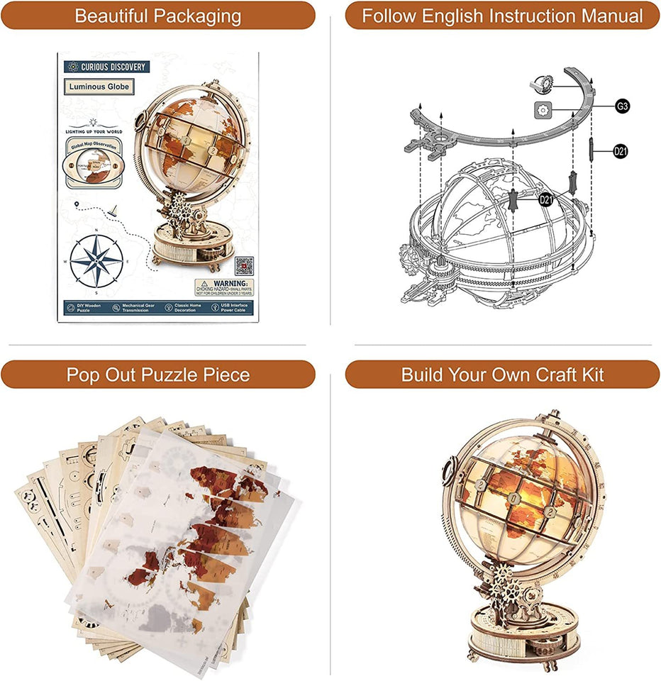 3D Wooden Puzzle Luminous Globe 180PCS Model