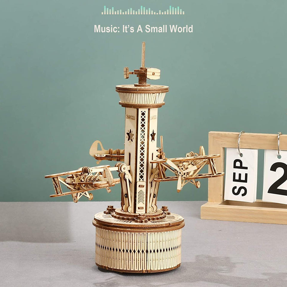 3D Wooden Puzzle Air traffic control tower Musical Box