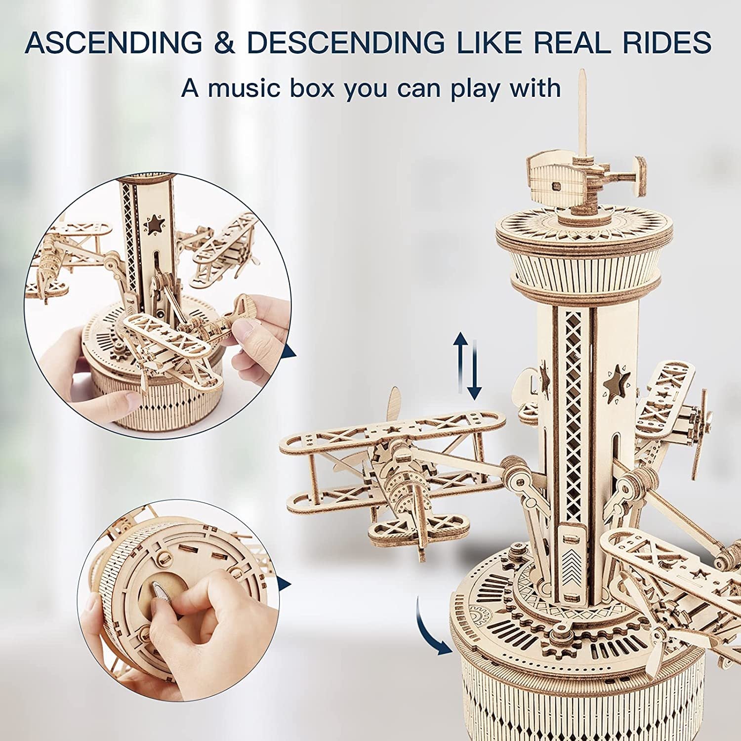 3D Wooden Puzzle Air traffic control tower Musical Box