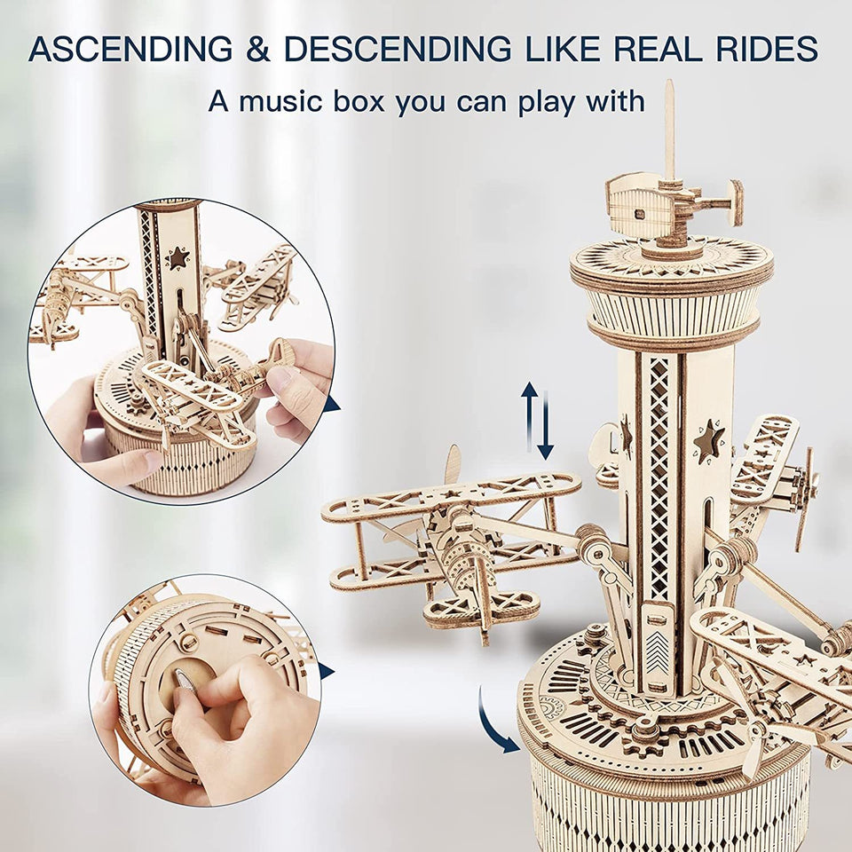 3D Wooden Puzzle Air traffic control tower Musical Box