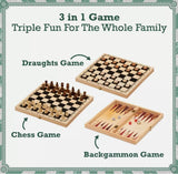 3 In 1 Wooden Chess Set Folding Chess Pieces Wooden Chess Board Family Toy