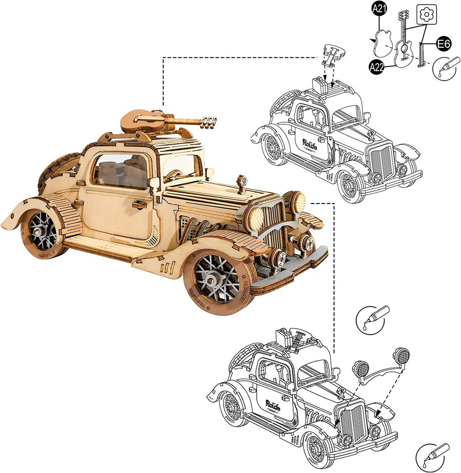 3D Wooden Puzzle Vintage Car/carriage Model
