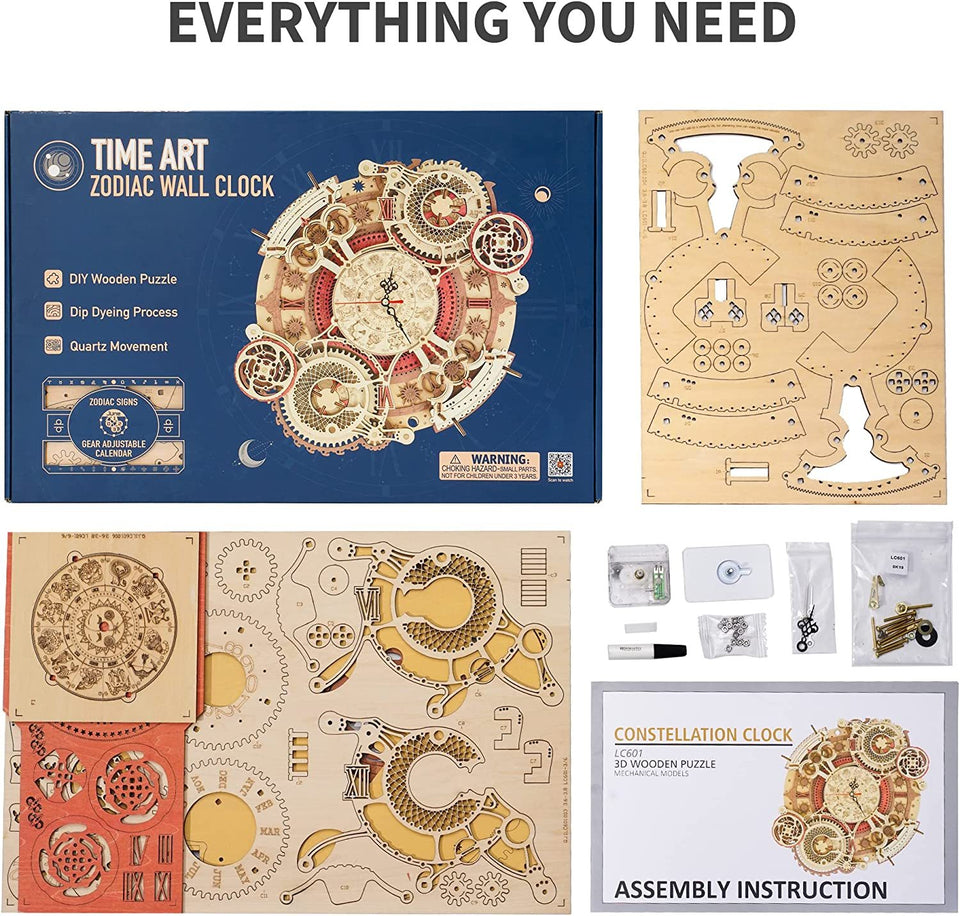 3D Wooden Puzzle Time Wall Clock