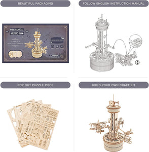 3D Wooden Puzzle Air traffic control tower Musical Box