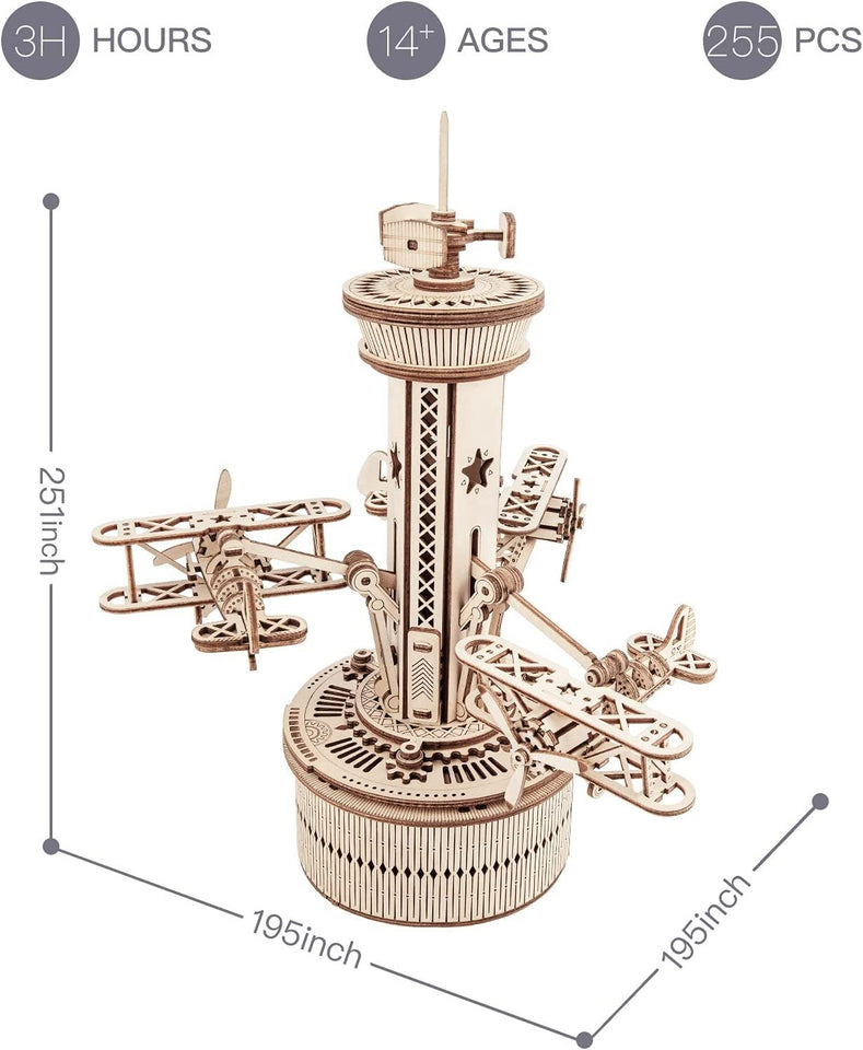 3D Wooden Puzzle Air traffic control tower Musical Box