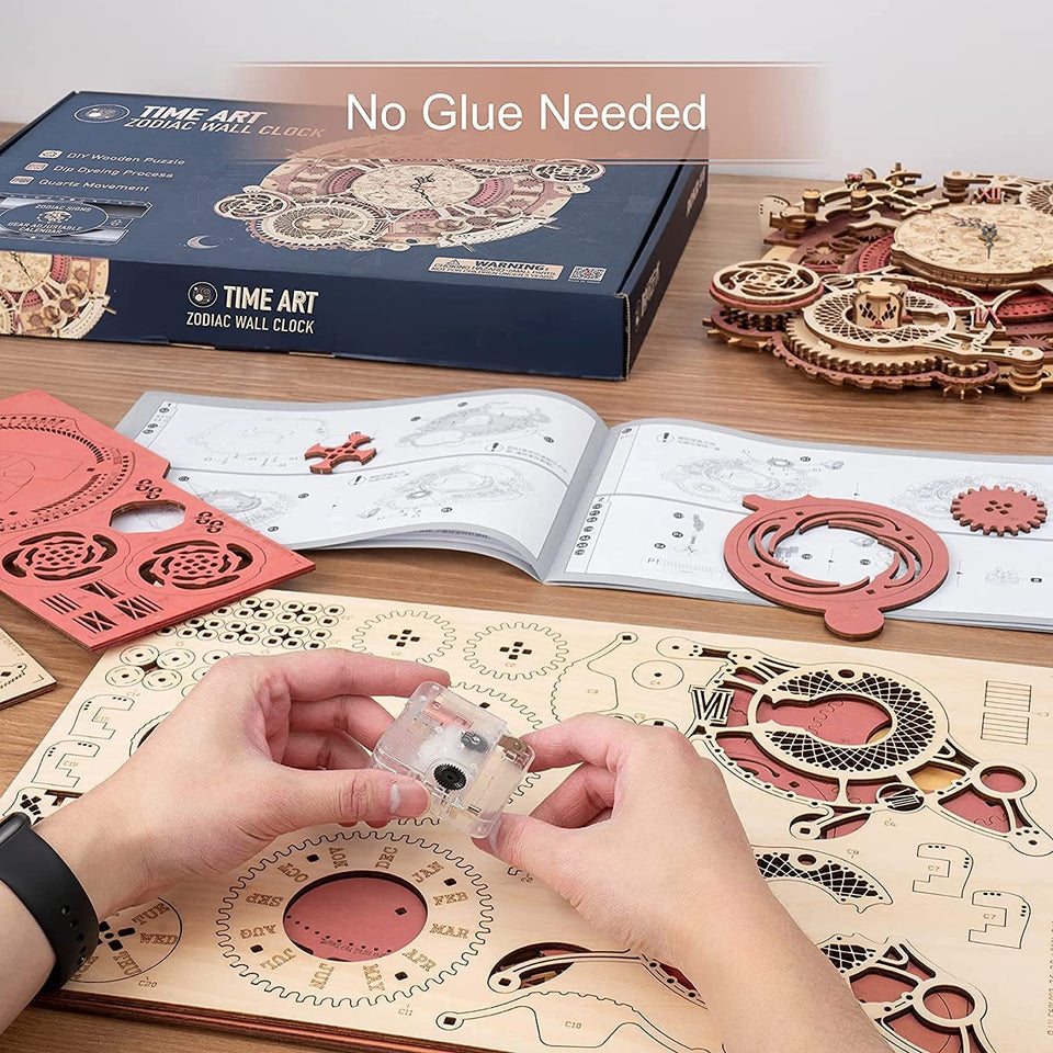 3D Wooden Puzzle Time Wall Clock